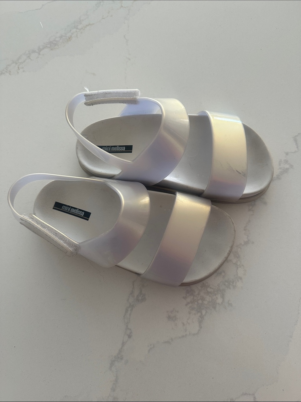 Mini Melissa White Iridescent Girls Sandals